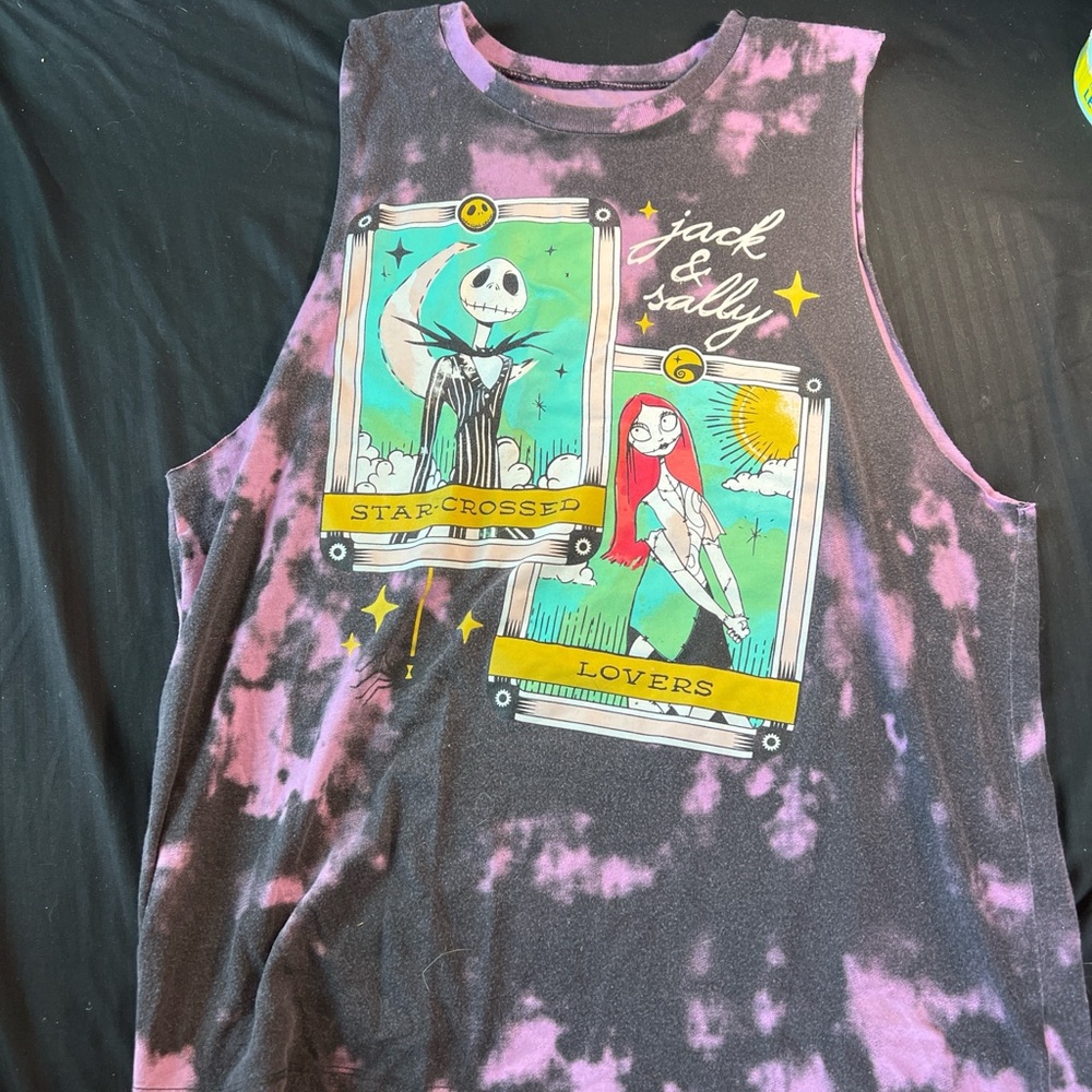 Hot Topic Jack & Sally Tank Top - Black and Pink